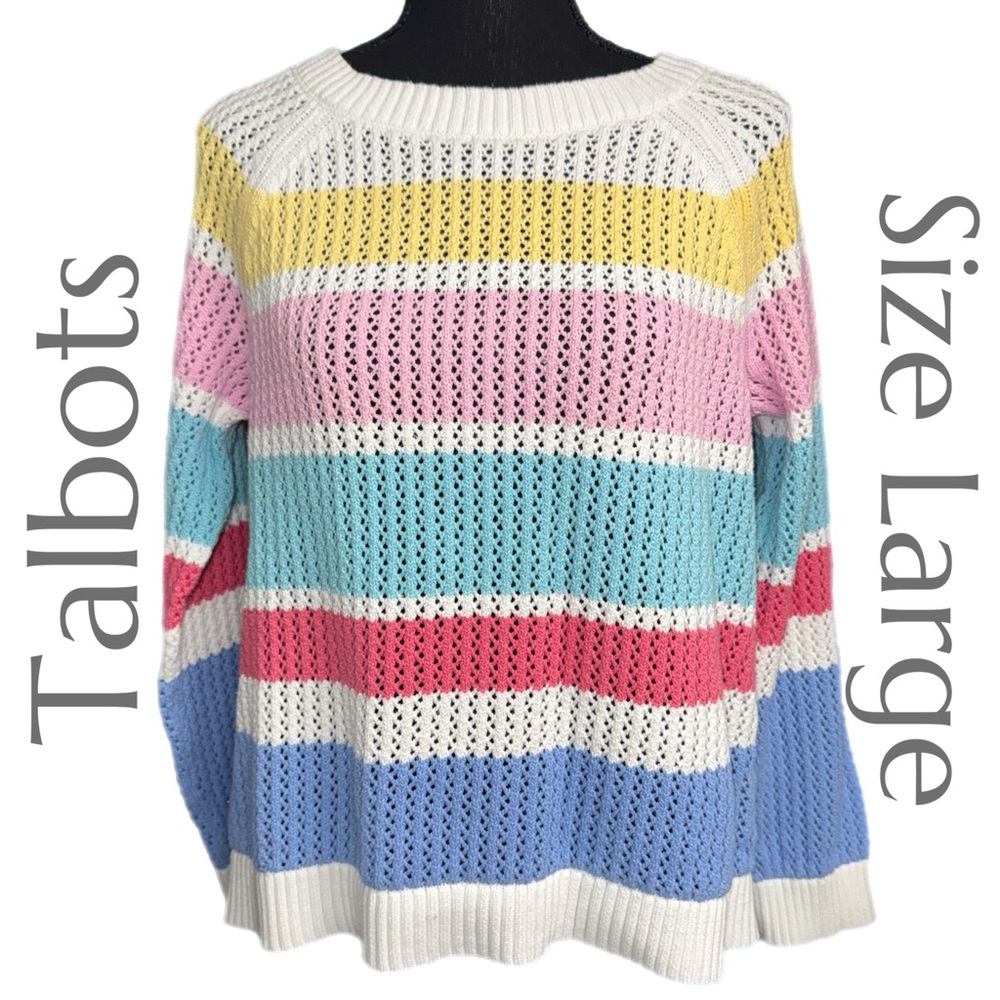 Talbots - Open Knit Striped Sweater Multicolor Lightweight Cotton - Size Large